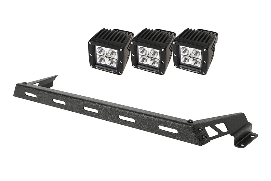 Hood Light Bar Kit, Textured Black, 3 Square LEDs : 07-17 Jeep Wrangler
