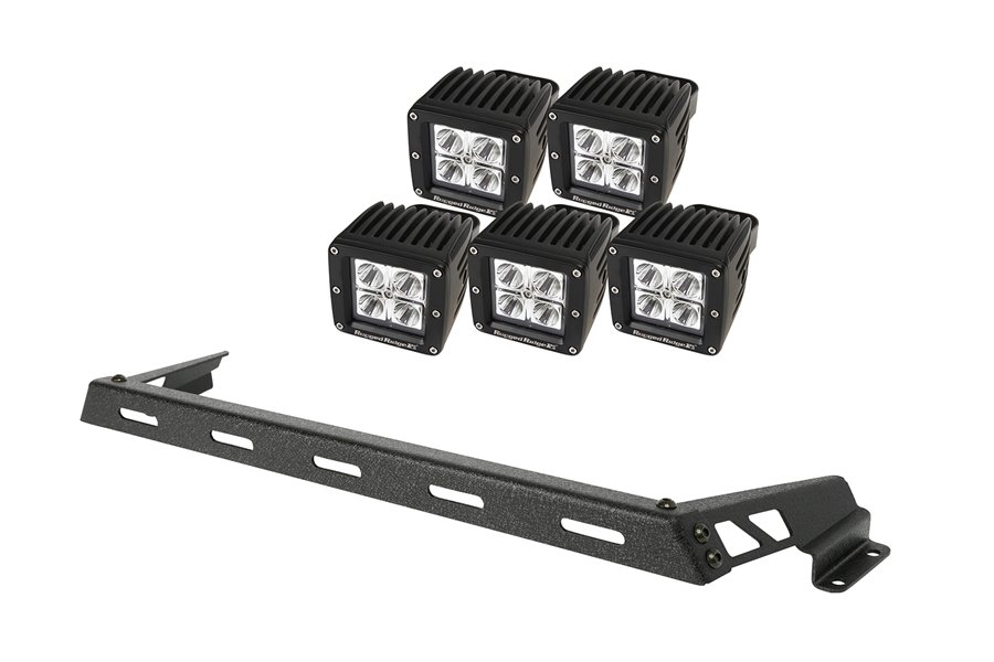 Hood Light Bar Kit, Textured Black, 5 Square LEDs : 07-17 Jeep Wrangler