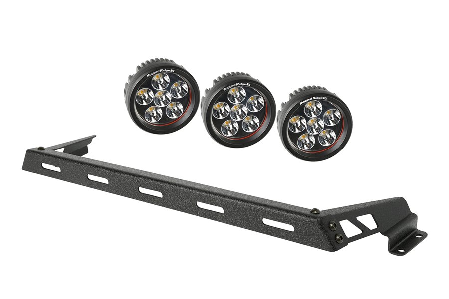 Hood Light Bar Kit, Textured Black, 3 Round LEDs : 07-17 Jeep Wrangler