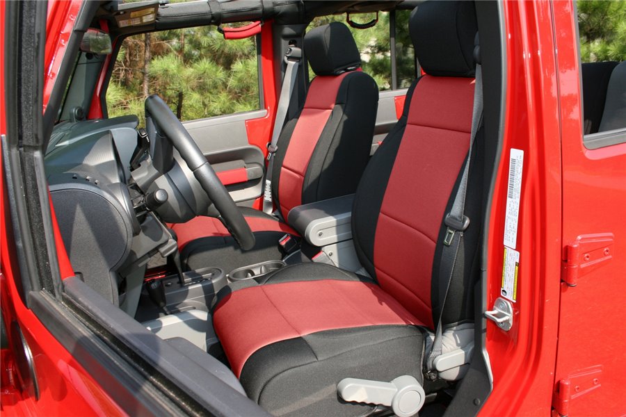 Neoprene Front Seat Covers, Black/Red : 07-10 Jeep Wrangler JK