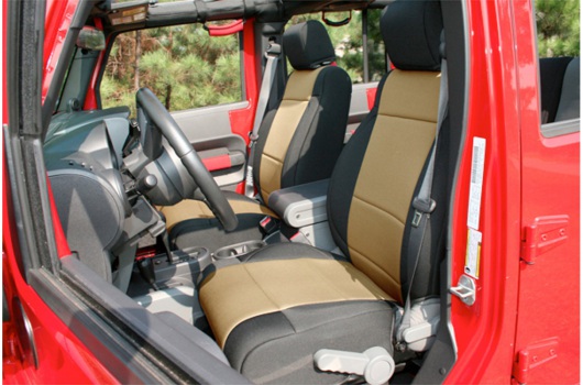 Neoprene Front Seat Covers, Black/Tan : 11-17 Jeep Wrangler JK