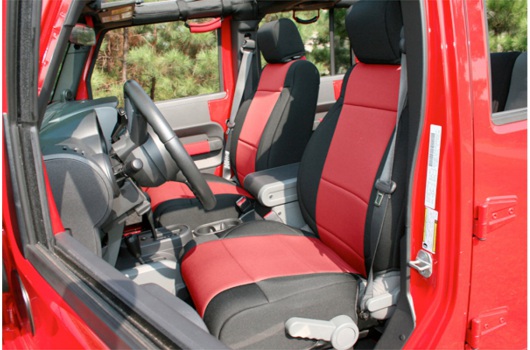 Neoprene Front Seat Covers, Black/Red : 11-17 Jeep Wrangler