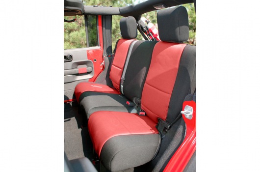 Neoprene Rear Seat Cover, Black/Red : 07-17 Jeep Wrangler JKU