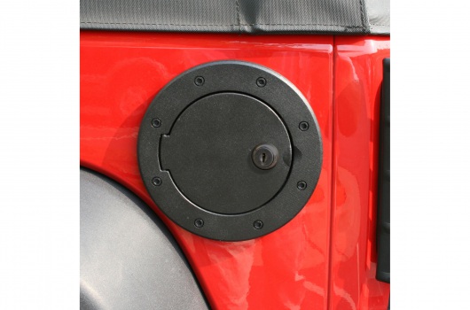 Locking Gas Cap Door, Black Aluminum : 07-17 Jeep Wrangler JK